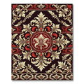Ornate Burgundy Cream Damask Medallion Rug