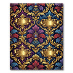 Regal Gold Damask Navy Scroll Foliage Rug