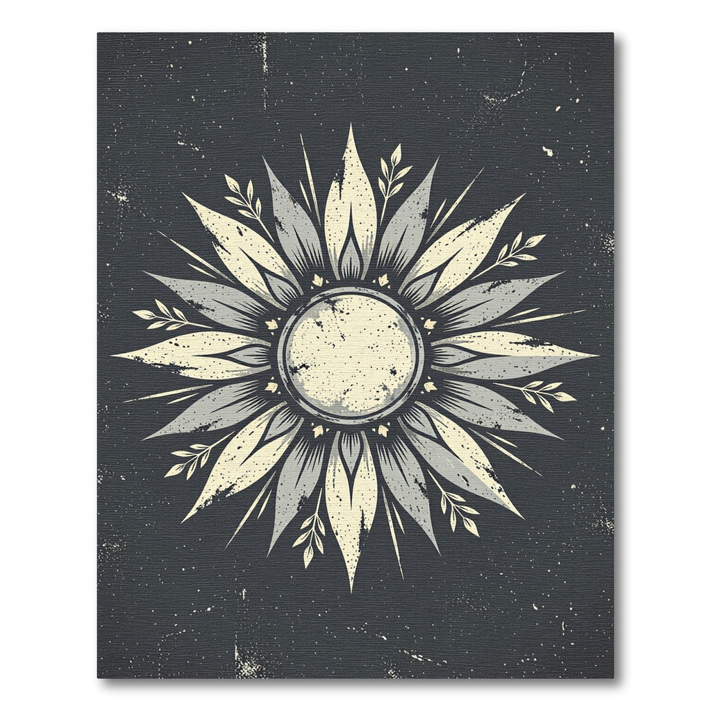 Midnight Gray Celestial Sunburst Floral Rug