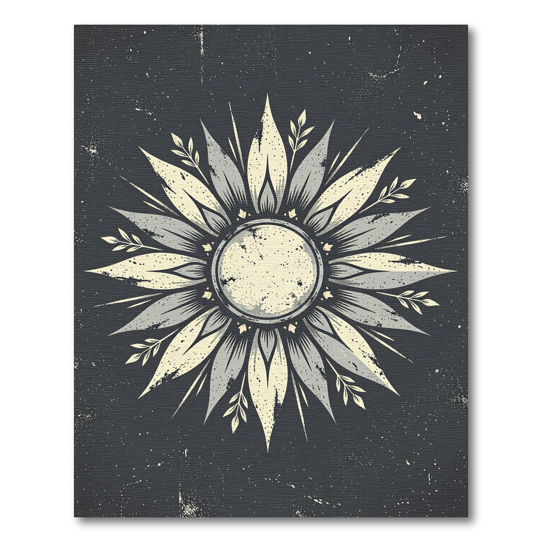 Midnight Gray Celestial Sunburst Floral Rug