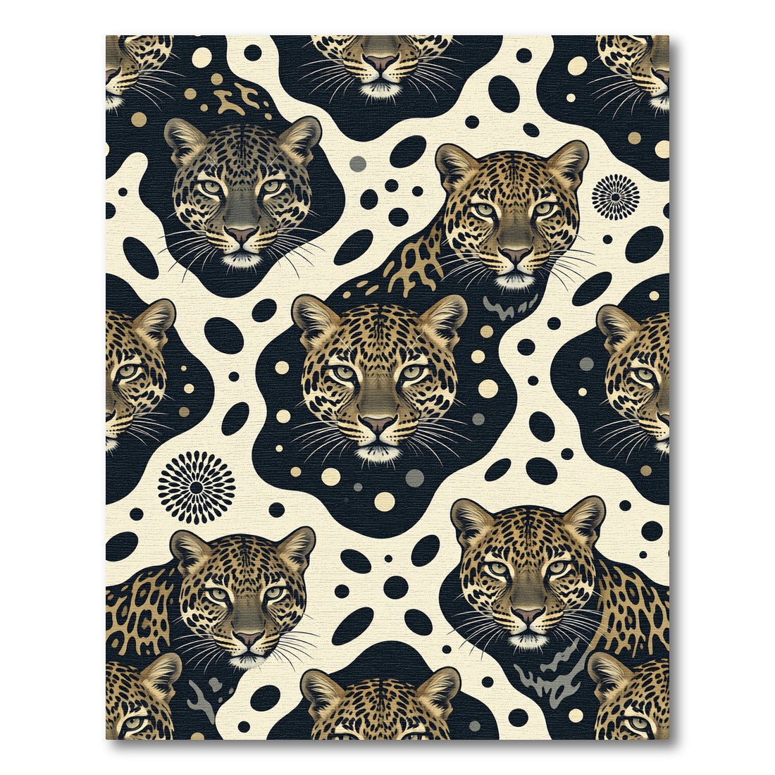 Elegant Cream Leopard Face Ink Blot Rug