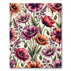 Watercolor Poppy and Lavender Botanical Garden Rug