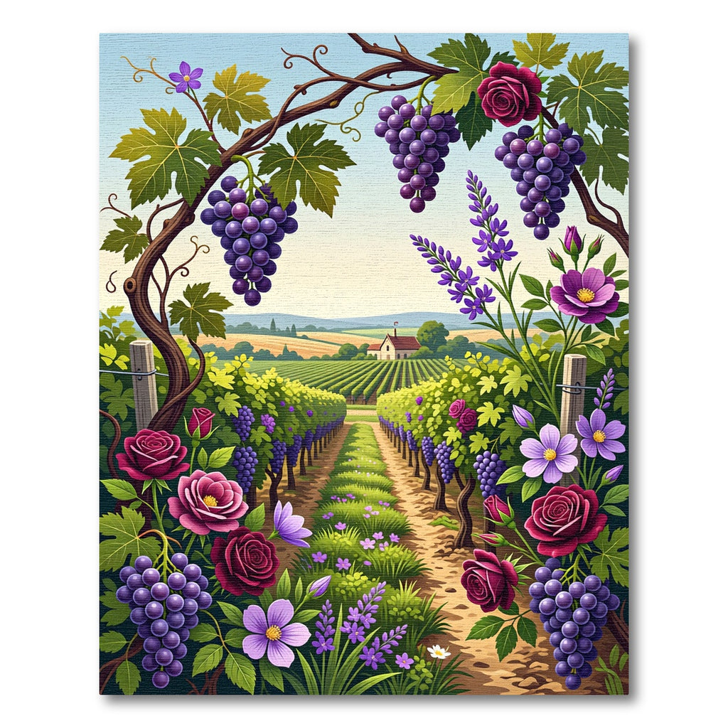 Crimson Rose Grape Vineyard Landscape Rug