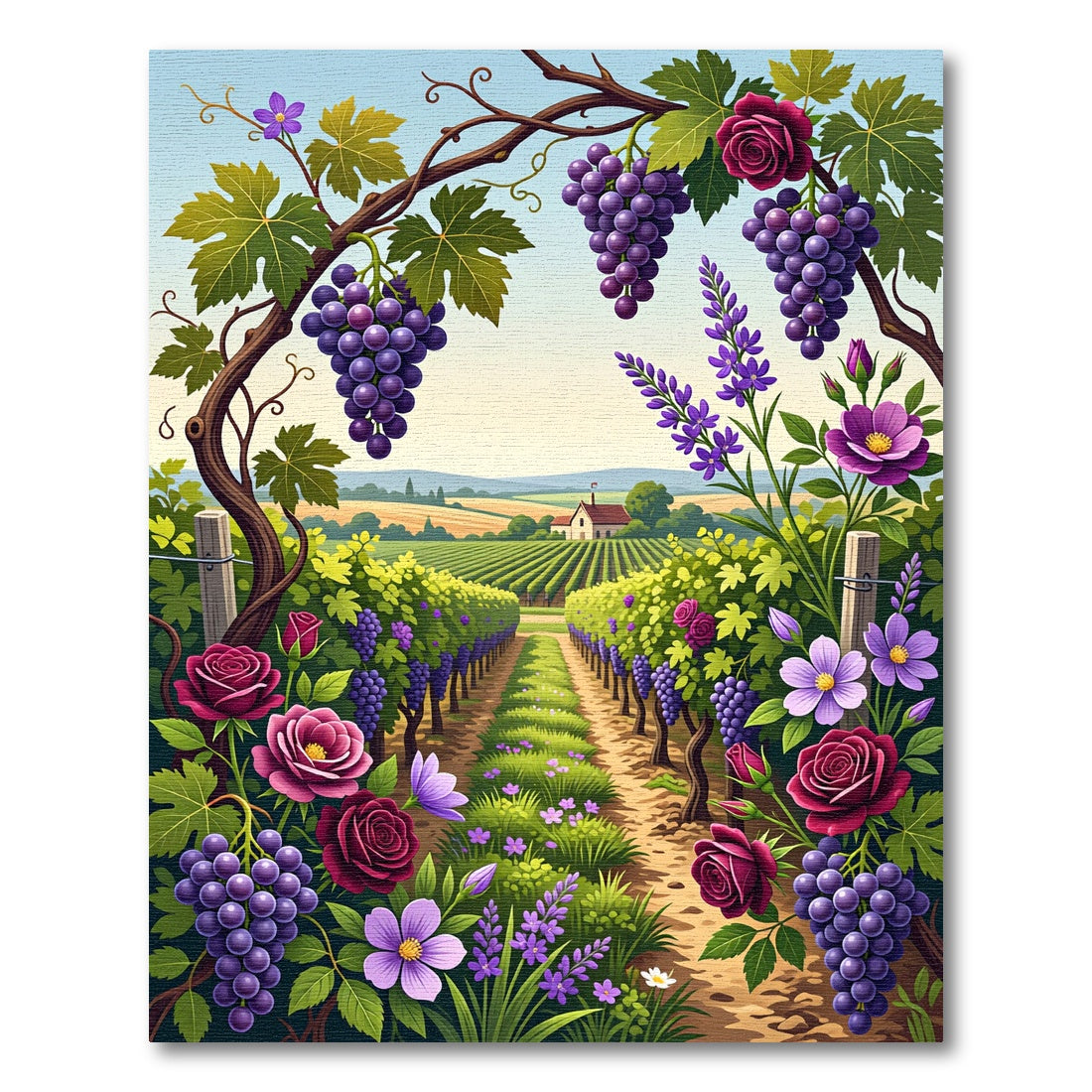 Crimson Rose Grape Vineyard Landscape Rug