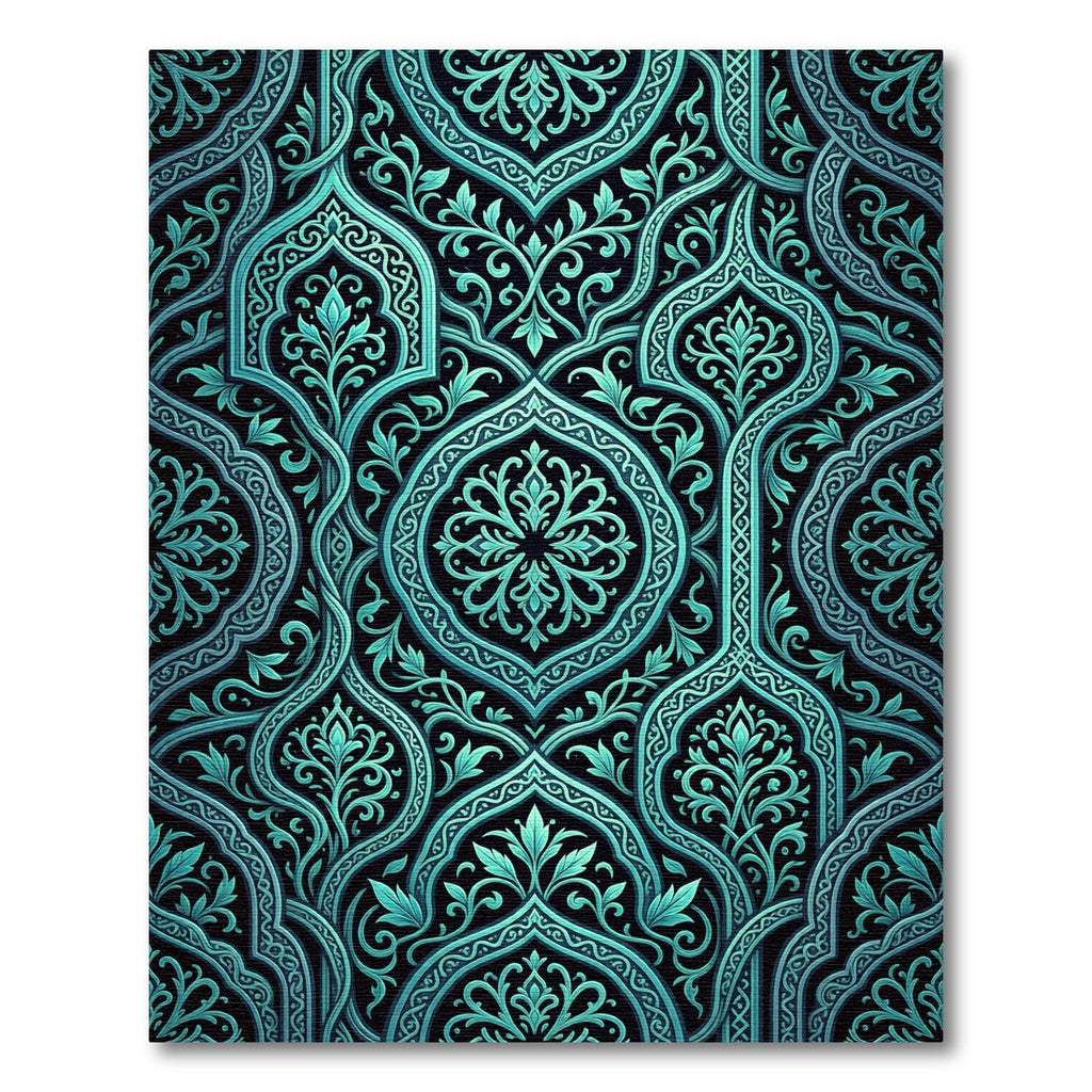 Turquoise Floral Archway Brocade Rug