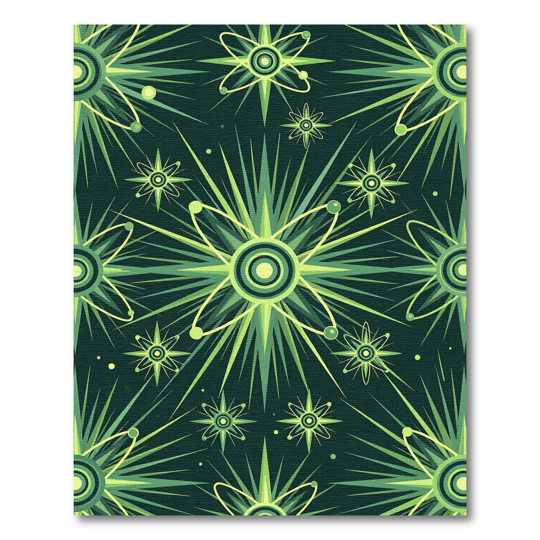 Green Atomic Starburst Radiating Orbits Rug