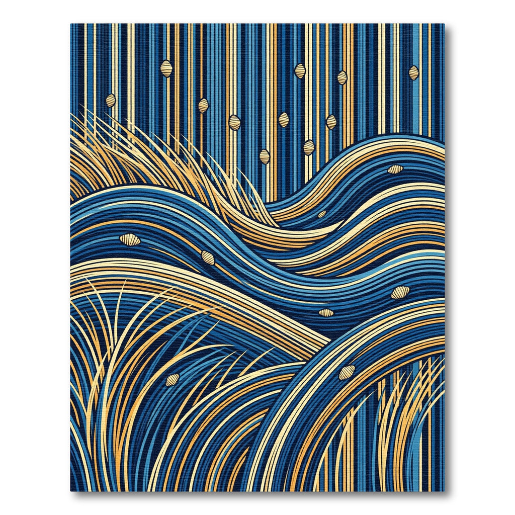 Abstract Navy and Gold Woven Wave Rug