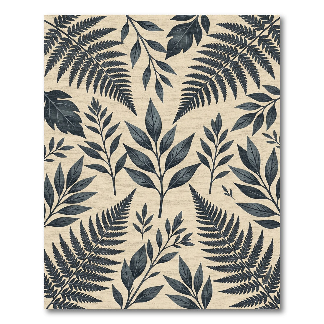 Charcoal Fern and Leaf Botanical Foliage Rug