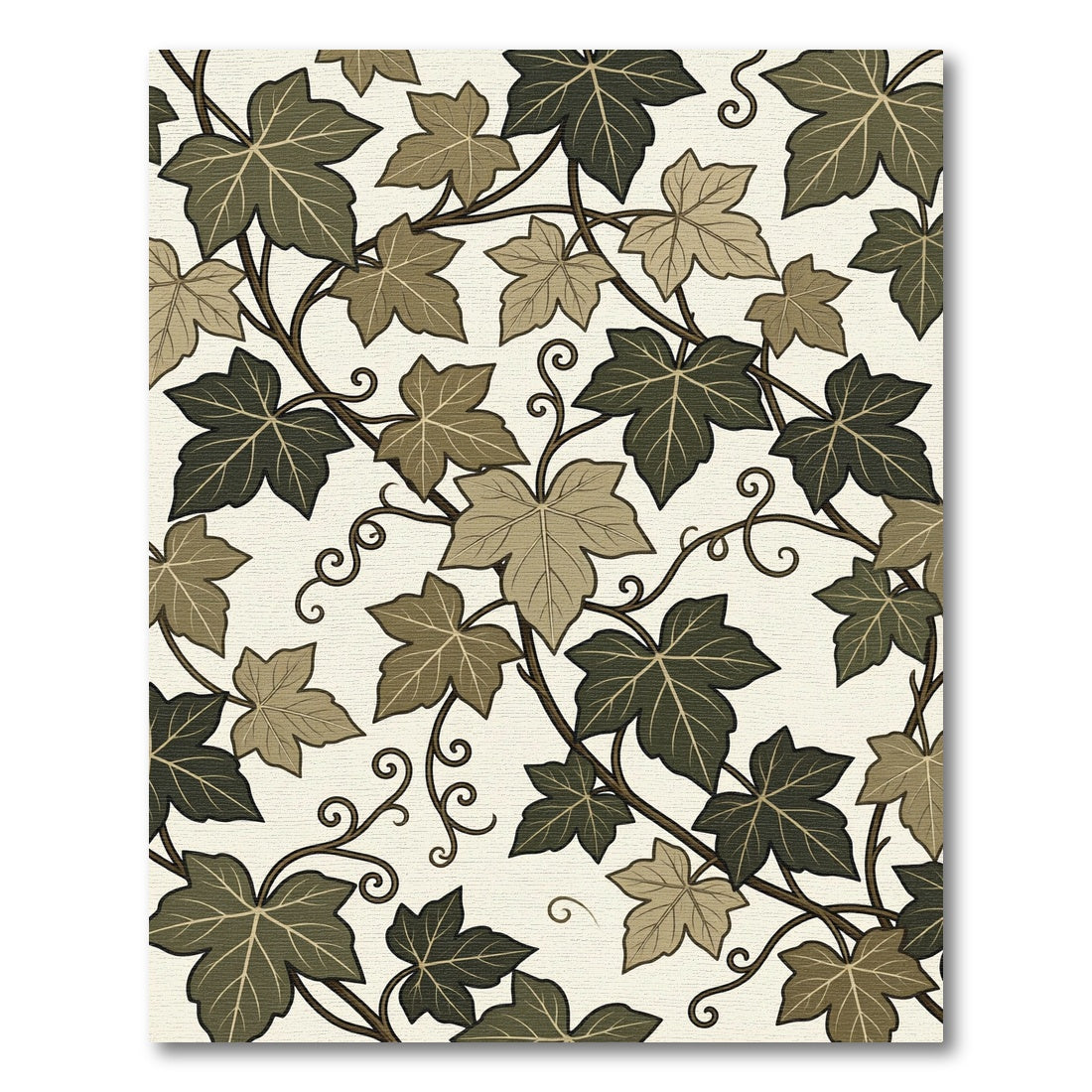 Earthy Green Ivy Leaf Botanical Vine Rug