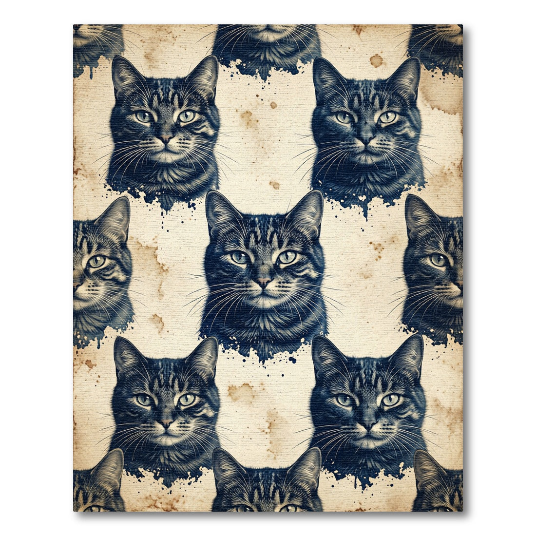 Vintage Ink Blot Tabby Cat Portrait Rug