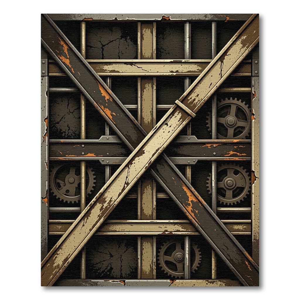 Industrial Gear And Metal Grid Rug