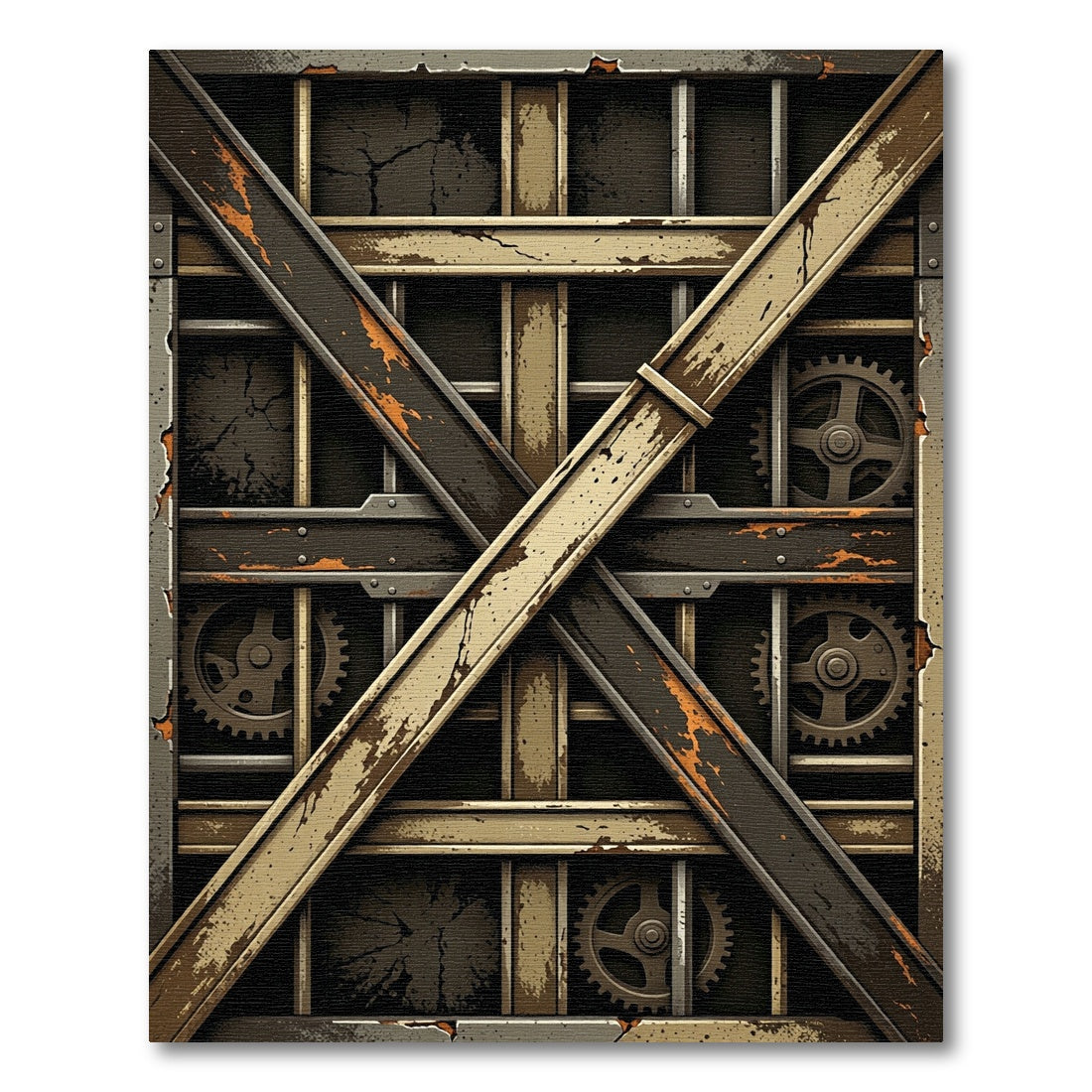 Industrial Gear And Metal Grid Rug