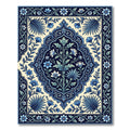 Deep Blue Botanical Scrollwork Medallion Rug