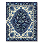 Deep Blue Botanical Scrollwork Medallion Rug