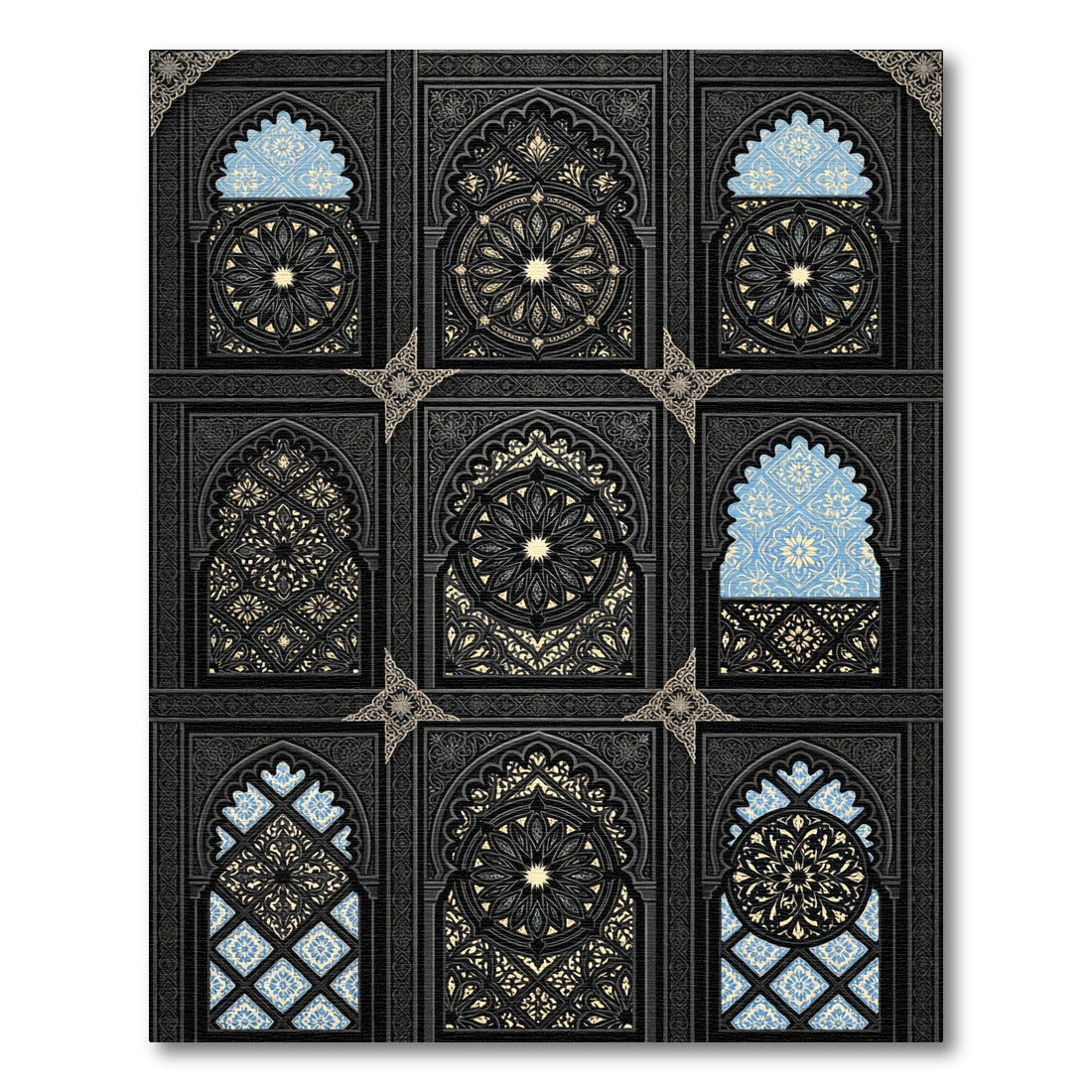 Black Arches Floral Blue Medallion Rug