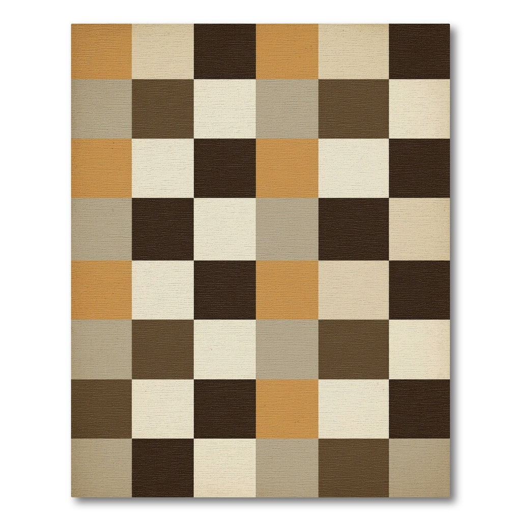 Earthy Brown Tan Square Checkerboard Rug