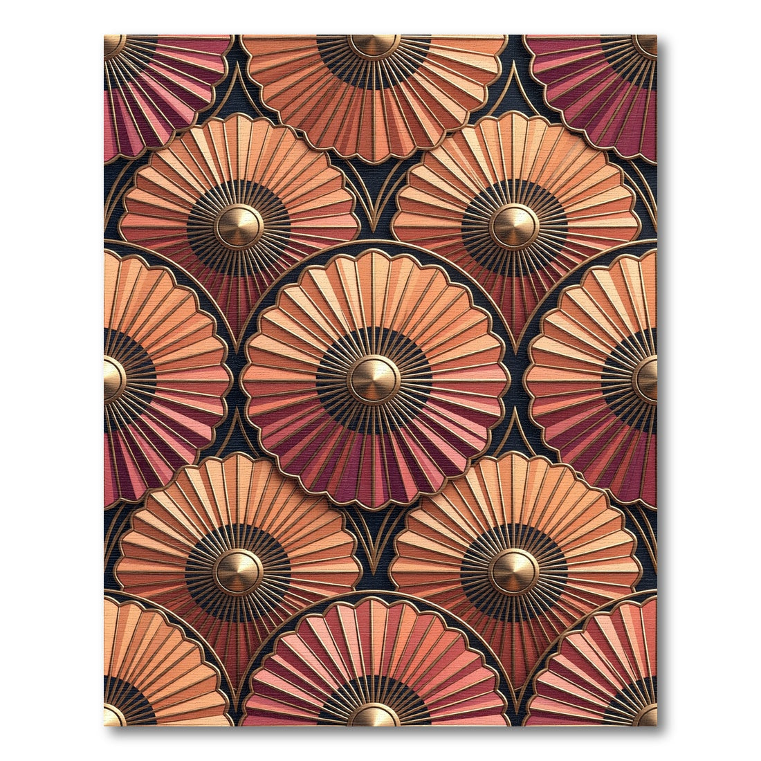 Art Deco Sunburst Fan Coral Rug