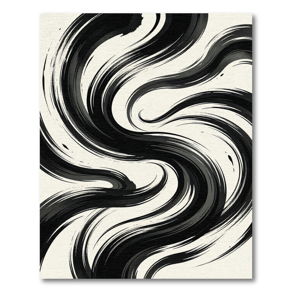 Ink Swirl Black White Waves Rug