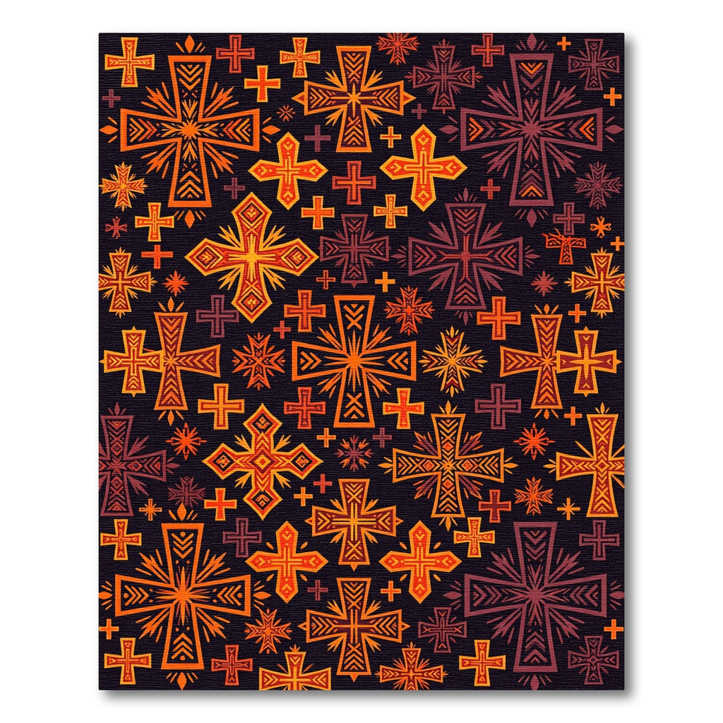 Fiery Orange Geometric Cross Tapestry Rug