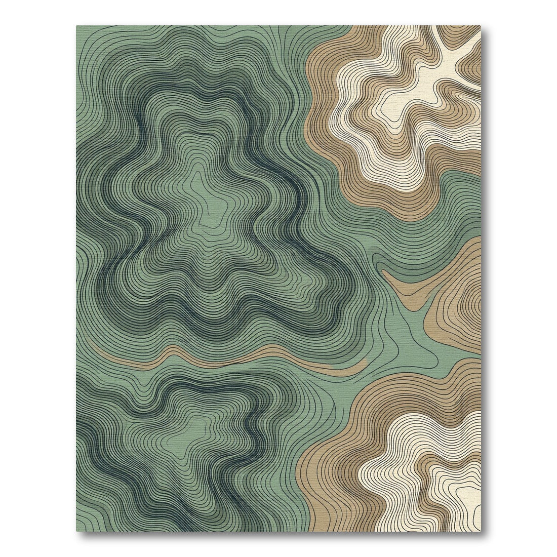 Sage and Ochre Earthy Topographic Abstract Rug