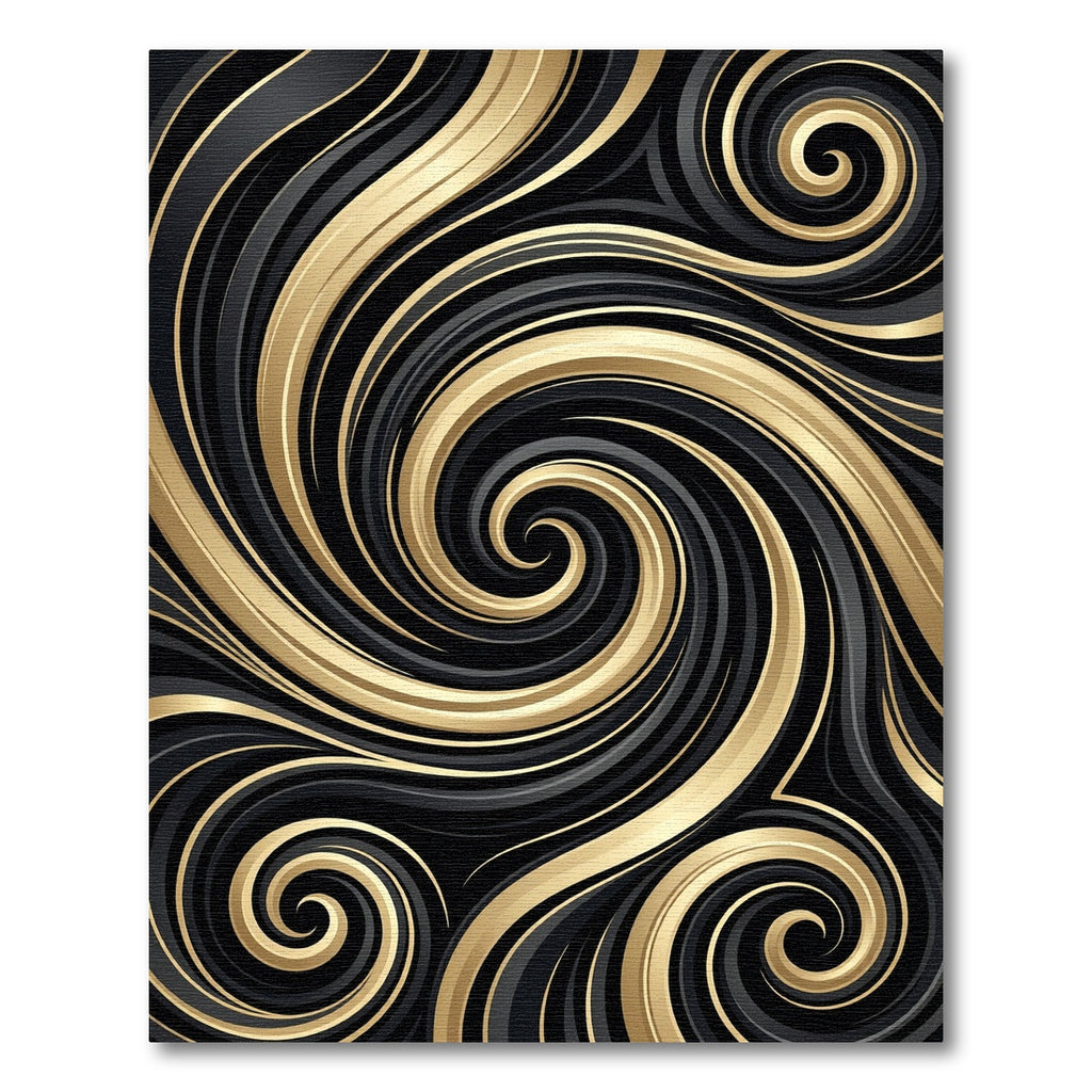 Elegant Black and Gold Swirling Abstract Rug