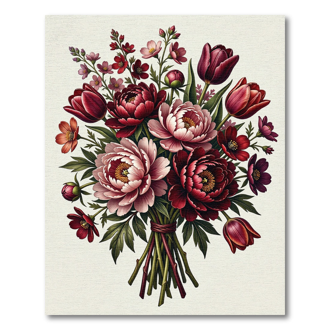 Lush Crimson Tulip Peony Bouquet Rug