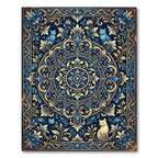 Elegant Navy Blue Floral Feline Medallion Rug