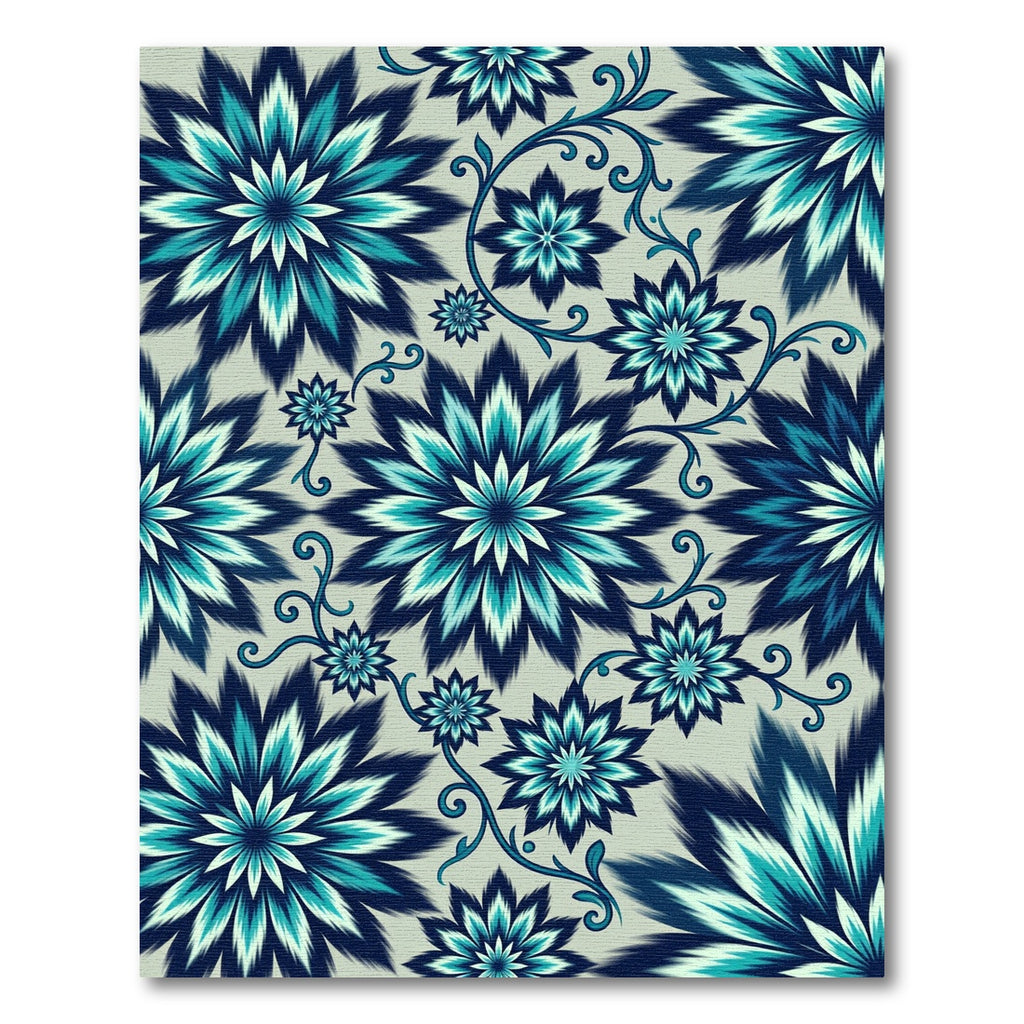 Deep Blue Teal Floral Filigree Rug