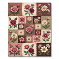 Vintage Blush Rose Daisy Patchwork Grid Rug