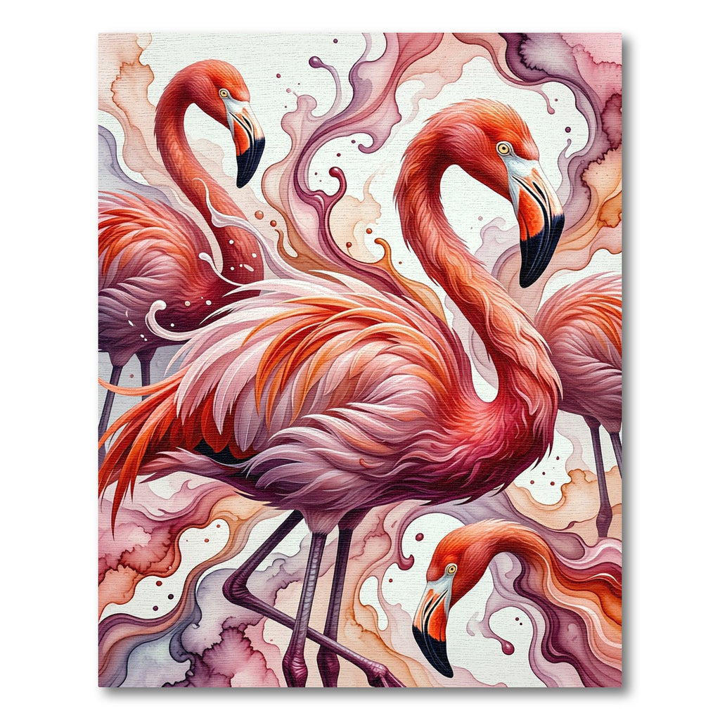 Vibrant Watercolor Flamingo Aquatic Swirl Rug