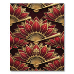 Elegant Crimson Gold Lotus Fan Art Rug