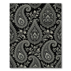 Black Silver Paisley Floral Scroll Rug