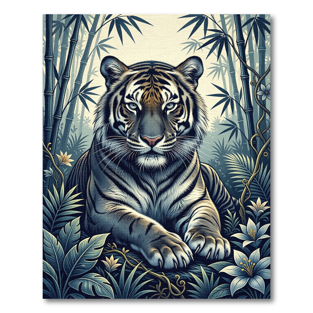 Serene Tiger Bamboo Jungle Bloom Rug
