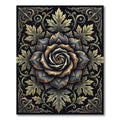 Gilded Dark Rose Botanical Scroll Ornament Rug