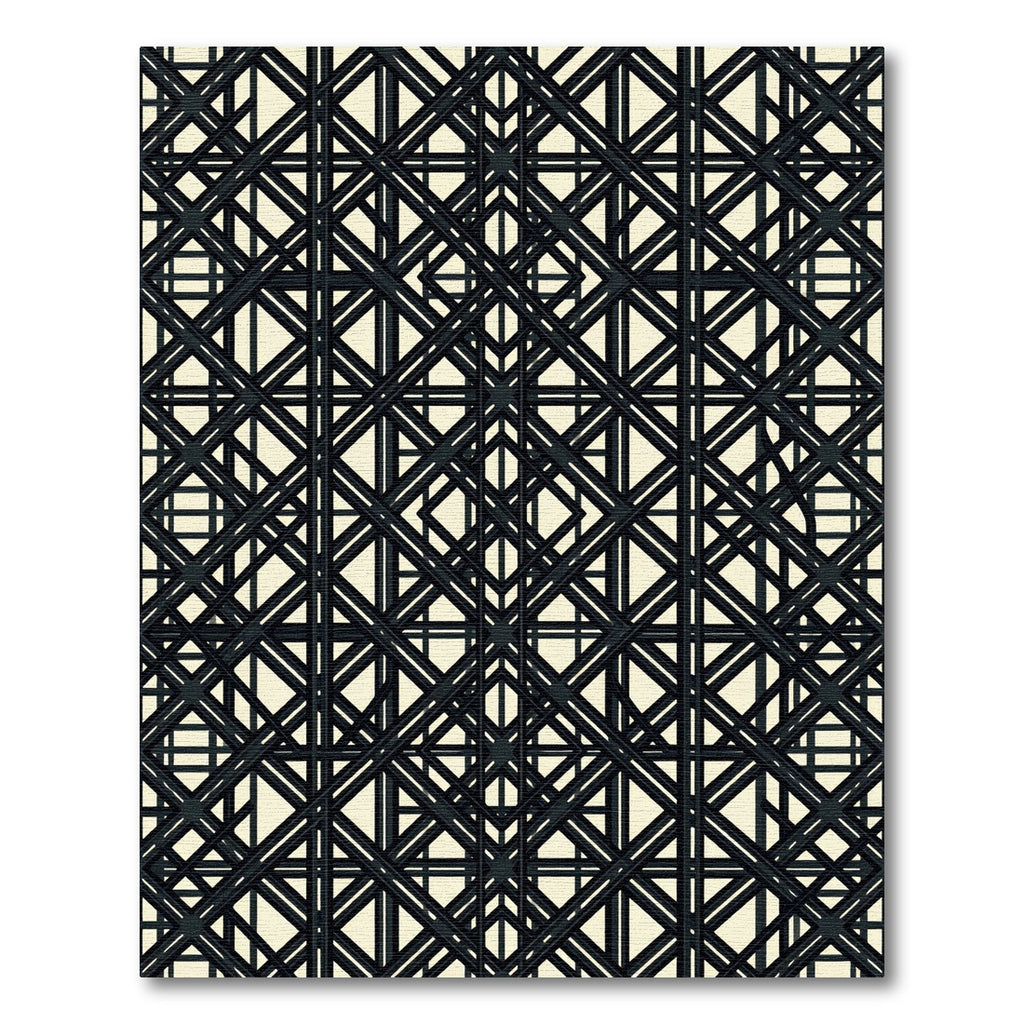 Monochromatic Black Geometric Art Deco Grid Rug