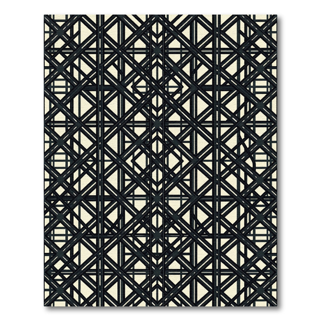 Monochromatic Black Geometric Art Deco Grid Rug