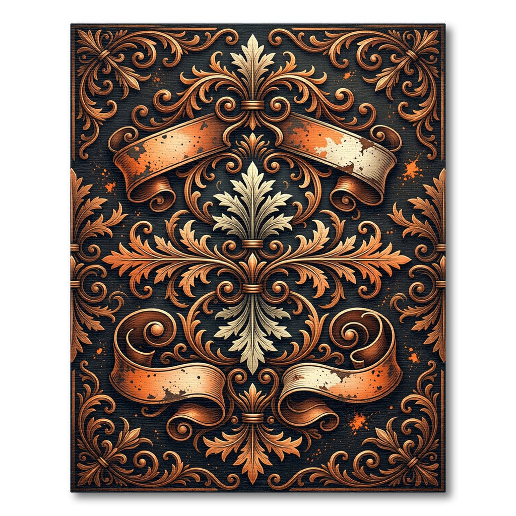 Ornate Copper Scroll Filigree Scrollwork Rug