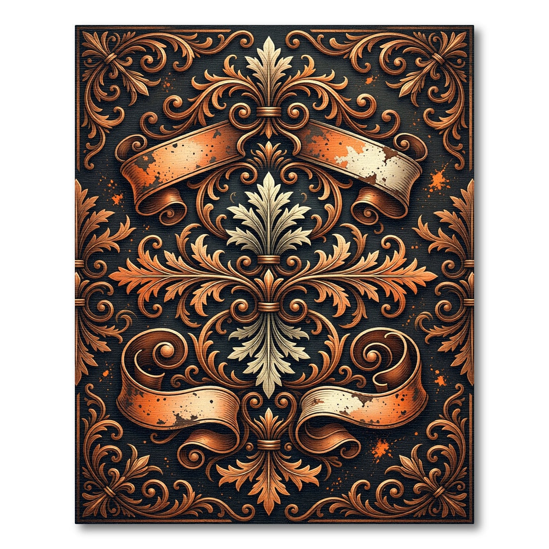 Ornate Copper Scroll Filigree Scrollwork Rug