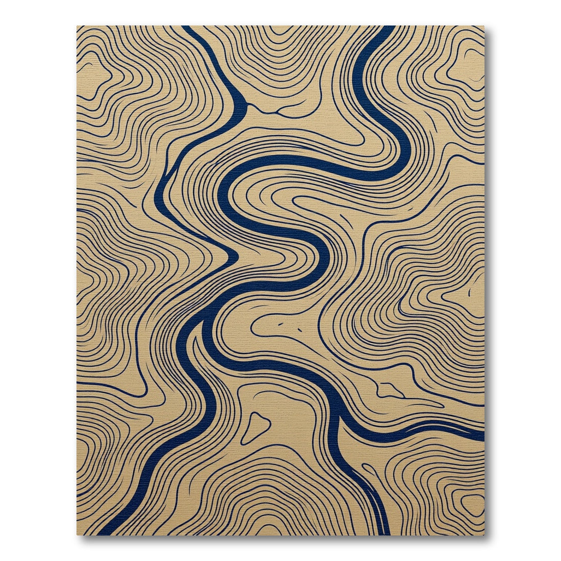 Modern Navy and Sand Topographic Line Rug