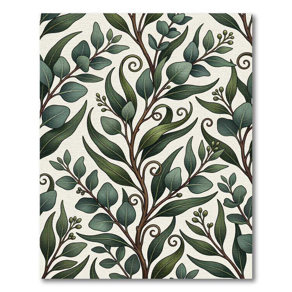 Elegant Sage Green Eucalyptus Leaf Vines Rug