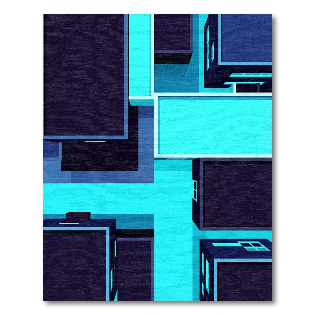 Deep Teal Abstract Cubic Structure Rug