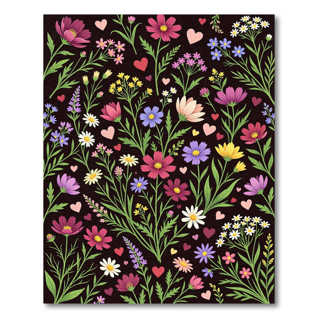 Dark Meadow Floral with Floating Hearts Rug