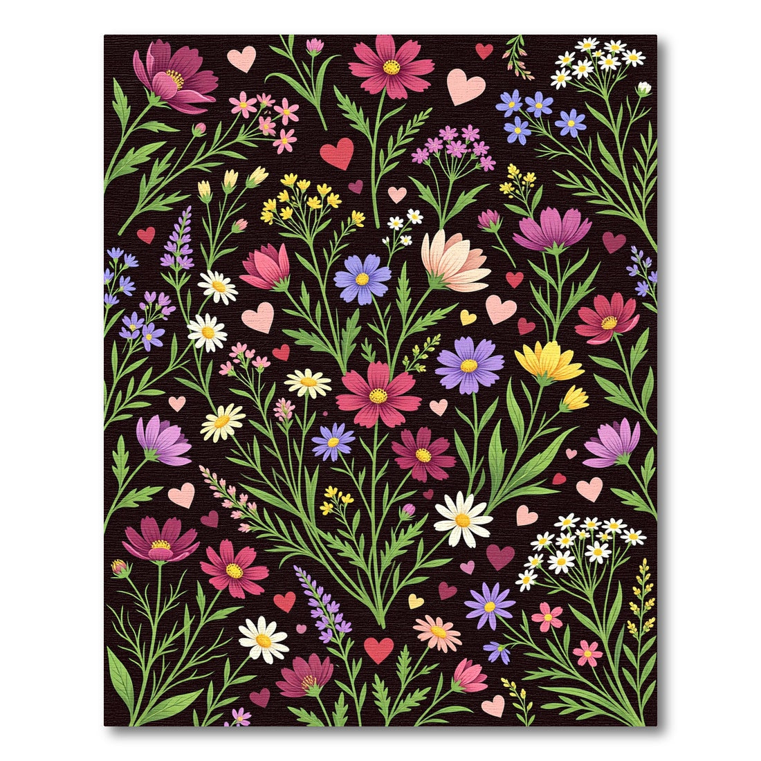 Dark Meadow Floral with Floating Hearts Rug