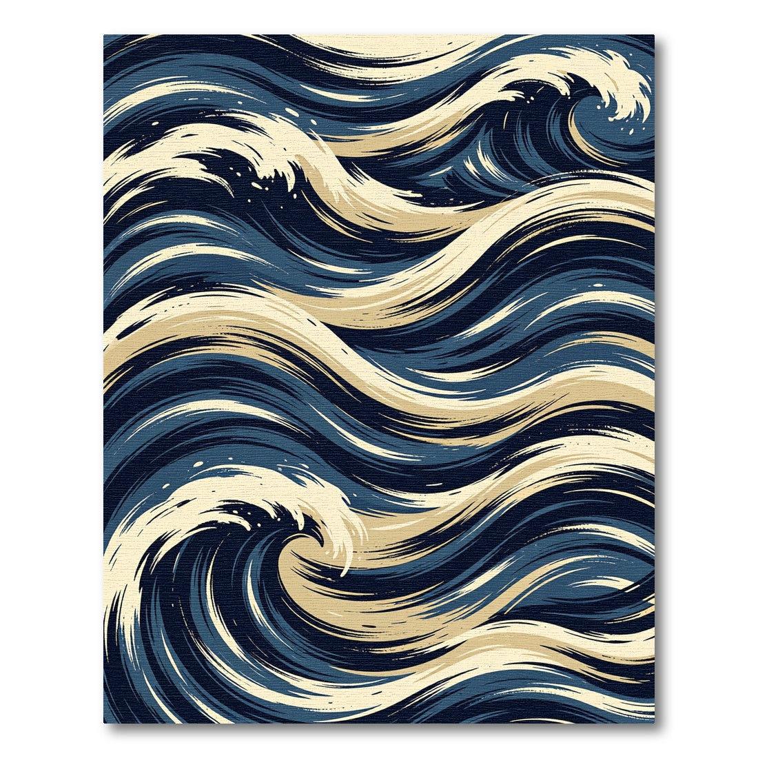 Deep Blue Cream Swirling Ocean Waves Rug