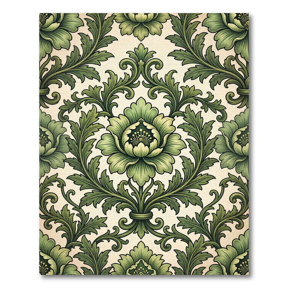Sage Green Scroll Floral Medallion Rug