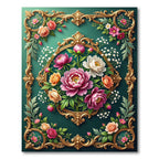 Ornate Golden Frame Peony Bouquet Rug