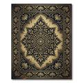 Ornate Golden Black Floral Medallion Rug