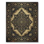 Ornate Golden Black Floral Medallion Rug