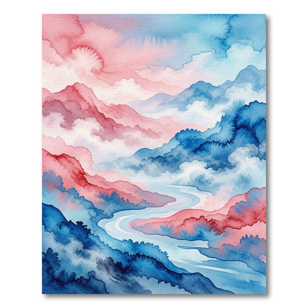 Watercolor Abstract Mist Mountain Landscape Rug