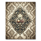 Elegant Pomegranate Damask Scroll Medallion Rug
